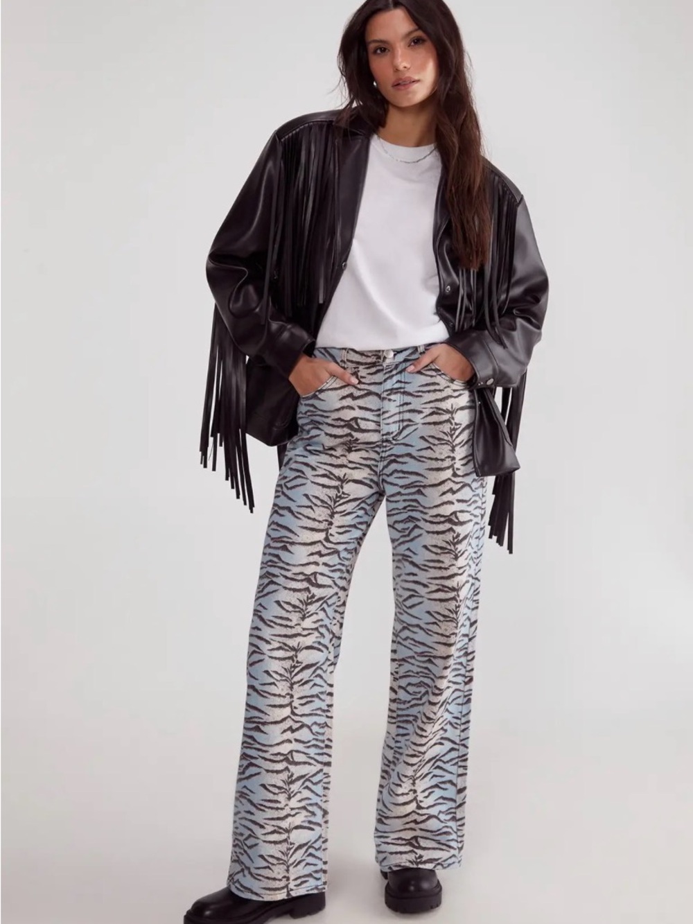 Nasty Gal Zebra Print Flare Pants - White & Black